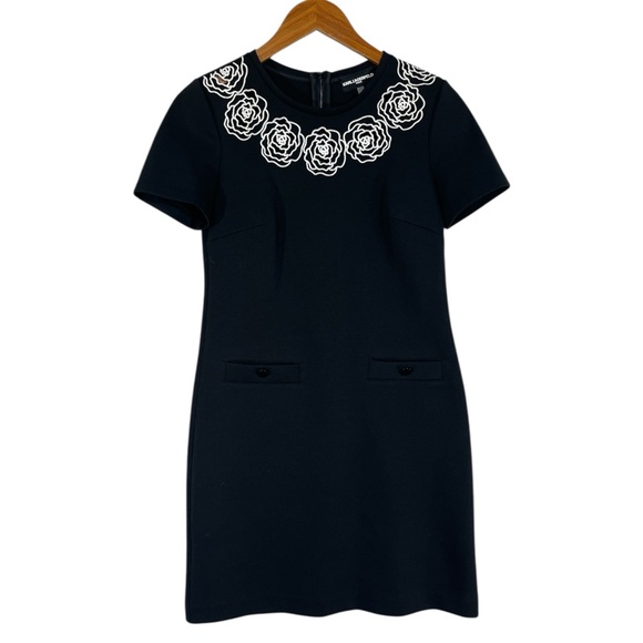 Karl Lagerfeld Paris Women's Cutout Rosette-Trim Dress in Black and White Size 2 - Picture 4 of 10